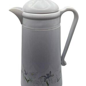Vintage White Floral Insulated Thermos King Seeley Carafe Pitcher Taiwan Used